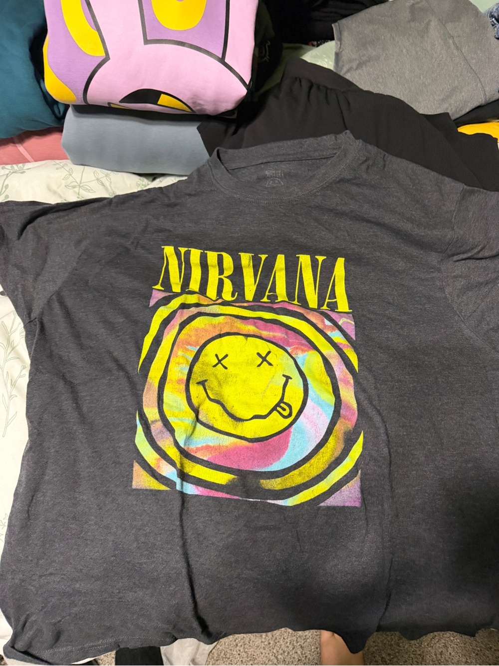 NIRVANA Short Sleeve Tee in Charcoal with Yellow Logo